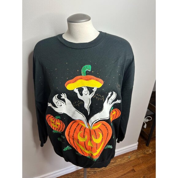 vintagescaredycat Other - Vintage Halloween ugly cute sweater ghost pumpkin - size large - pilling